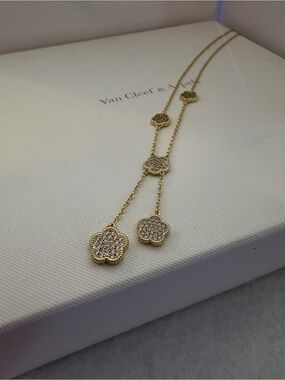 5 Star CLOVER Arpels 2ct. Pavé Diamonds  Y-Necklace 14k $4,700.00